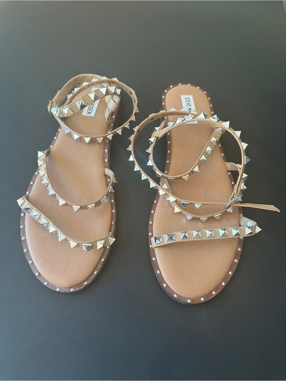 Steve Madden Tan Leather Studded Wrap Sandals